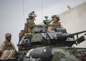 Marines of 4th Light Armored Reconnaissance Battalion, 4th Marine Division, convoy from Rota, Spain to Almeria, Spain on Oct. 26, 2015. The Marines traveled to their training site for Trident Juncture 2015 to participate in live-fire ranges and conduct field operations with NATO allied forces.