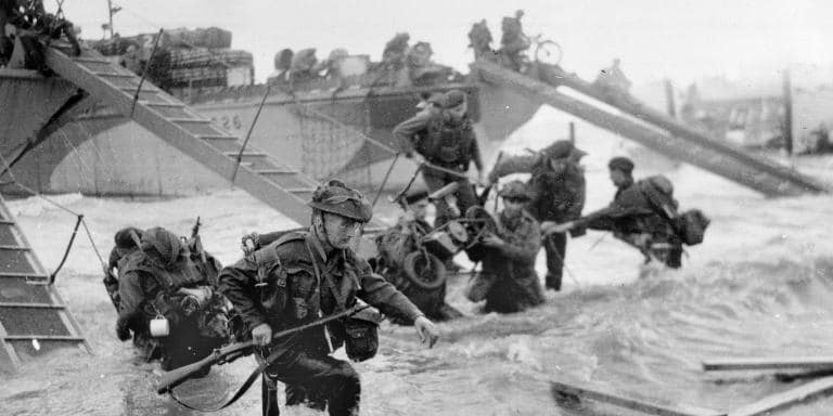 Troops advancing on Normandy beach