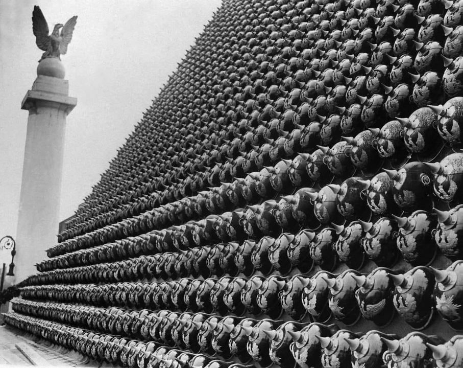 German helmets as war trophies. New York. 1919.