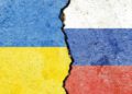 abstract Ukraine Russia international political economic relationship conflicts concept texture background