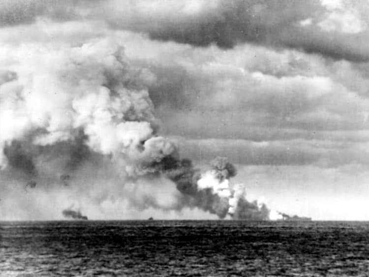 U.S.S. Franklin burning after attack